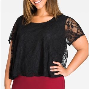 SHORT SLEEVE LACE OVERLAY CROPPED TOP